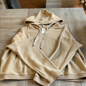 Aerie Tan Ribbed Hoodie